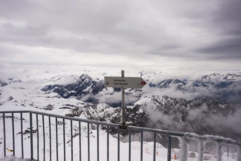 Another onset of winter in May, panorama from the summit station of the Nebelhorn, 2224m, to