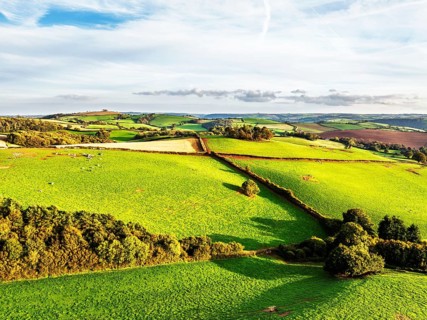 Colours of Devon Farms and Fields over Berry Pomeroy from a drone, Totnes, England, United Kingdom