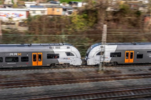 RRX, Rhein-Ruhr-Express, regional traffic, on the route east, in front of Essen main station,