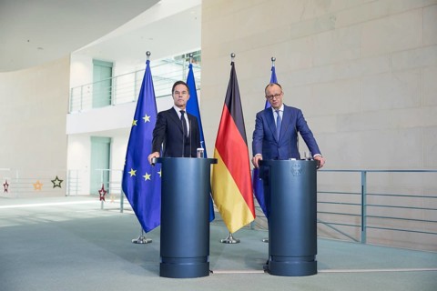 Mark Rutte (Secretary General of NATO) and Friedrich Merz (Chancellor of the Federal Republic of