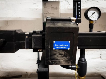 District heating transfer station in a cellar in Düsseldorf, Germany