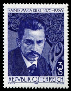 Stamp with portrait of Rainer Maria Rilke, 1875 – 1926, Austrian poet and novelist, digitally