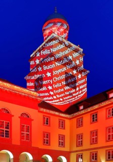 The town hall illuminated for the Christmas market in Witten, Ruhr area, North Rhine-Westphalia,