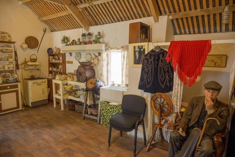 Interior view of a residential building in an open-air museum, Glencolmcille, County Donegal,
