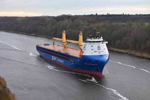 The new cargo ship, cargo ship, BBC SAO PAULO sails through the Kiel Canal, NOK, Kiel Canal,