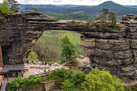 The Prebischtor rock arch in the Bohemian Switzerland National Park near Hrensko, Czech Republic