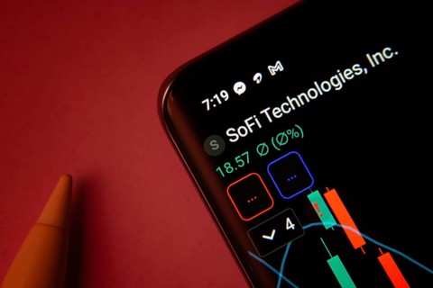 Dhaka, Bangladesh- 08 Sep 2025: Close-up of a phone screen showing SoFi Technologies Inc stock