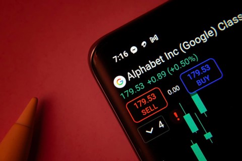 Dhaka, Bangladesh- 08 Sep 2025: Close-up of a phone screen showing Alphabet Inc stock market data