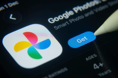 Dhaka, Bangladesh- 01 Dec 2025: A close-up of the Google Photos app icon in the App Store on an