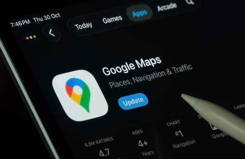 Dhaka, Bangladesh- 30 Oct 2025: Google Maps app displayed on a iPad screen in dark mode with a
