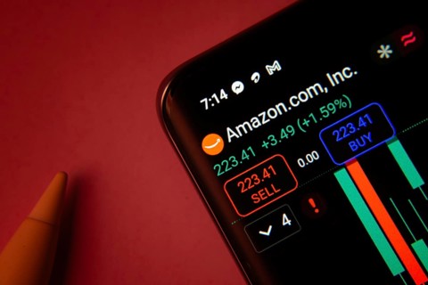Dhaka, Bangladesh- 08 Sep 2025: Close-up of a phone screen showing Amazon.com, Inc stock market