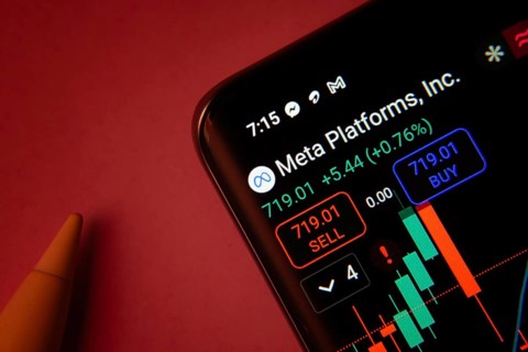 Dhaka, Bangladesh- 08 Sep 2025: Close-up of a phone screen showing Meta Platforms Inc stock market