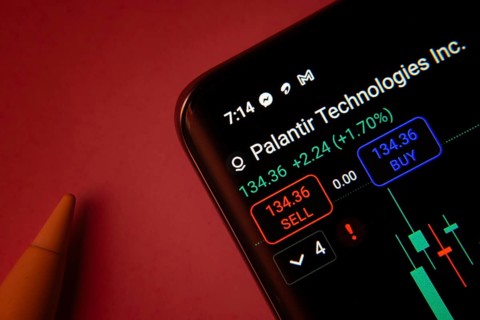 Dhaka, Bangladesh- 08 Sep 2025: Close-up of a phone screen showing Palantir Technologies Inc stock
