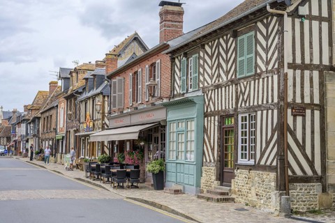 Old town with half-timbered houses in, Beuvron-en-Auge, Calvados Department, France