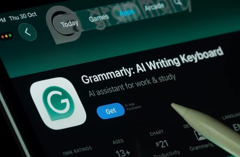 Dhaka, Bangladesh- 30 Oct 2025: Grammarly app displayed on a iPad screen in dark mode with a