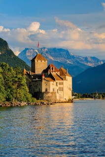 Chillon Castle on Geneva near Veytaux, Canton of Vaud, . switzerland