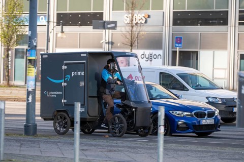 E-cargo bike, e-cargo bike delivery vehicle, pedal drives with e-motor assistance, from the