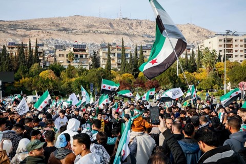 Damascus, Syria. November 28, 2025: Thousands of Syrians gather in Umayyad Square in central