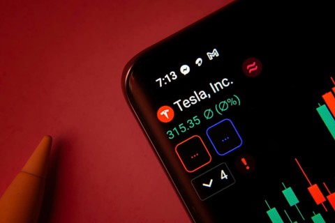 Dhaka, Bangladesh- 08 Sep 2025: Close-up of a phone screen showing Tesla Inc stock market data with