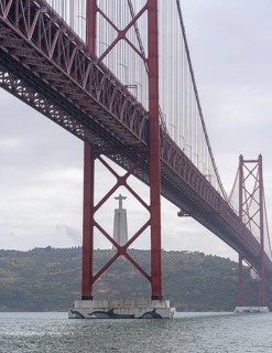 The Ponte 25 de Abril, 3.2 km long bridge in Portugal with a 2278 meter long suspension bridge