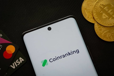 Dhaka, Bangladesh- 03 Sep 2025: Smartphone displaying Coinranking logo surrounded by Bitcoin coins