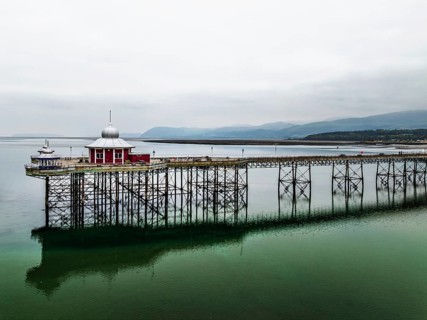 Garth Pier from a drone, Bangor, Wales, UK