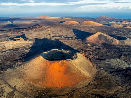 Caldera Colorada volcano, picturesque volcanic landscape with volcanic craters and lava fields in
