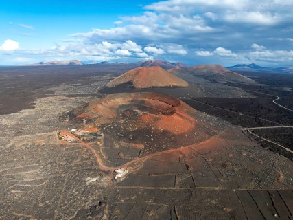 Montaña Quemada and Montaña Pedro Perico volcanoes, volcanic landscape with craters and lava