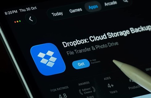 Dhaka, Bangladesh- 30 Oct 2025: Dropbox app displayed on a iPad screen in dark mode with a digital