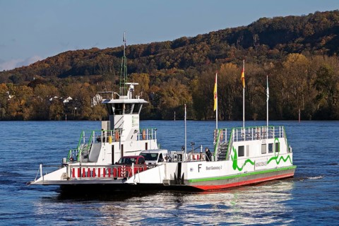 The Konrad Adenauer Rhine ferries on the Rhine from Bad Godesberg to Königswinter-Niederdollendorf,