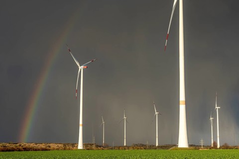 Königshovener Höhe onshore wind farm, on the A44 motorway near Bedburg, in front of the Jackerath