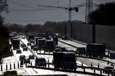 Highway construction site, the A57 is extended to 6 lanes on the section between the Meerbusch