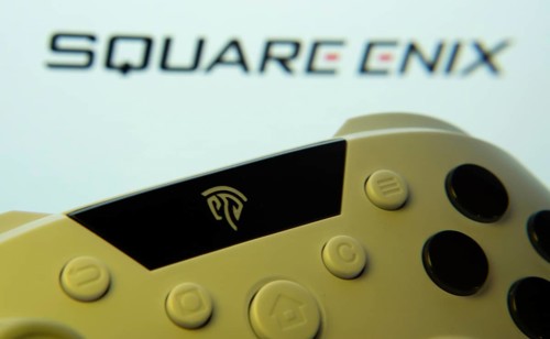 Dhaka, Bangladesh- 14 Nov 2025: A close-up of a gamepad with the Square Enix seen on screen in the
