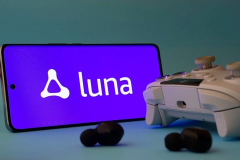 Dhaka, Bangladesh- 23 Mar 2025: A smartphone with a Amazon Luna icon next to a controller and