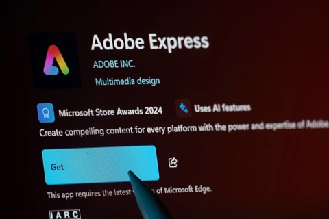 Dhaka, Bangladesh- 19 Sep 2025: A close-up of the Adobe Express app from the Microsoft Store is