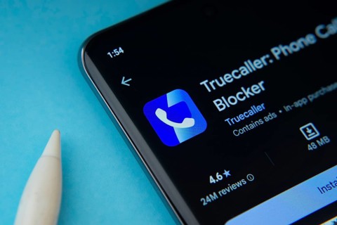 Dhaka, Bangladesh- 18 March 2025: The Truecaller app from Google Playstore is displayed on a