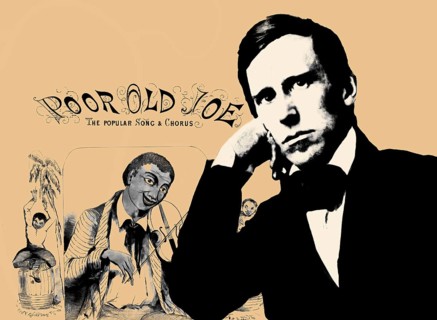 Portrait of Stephen Collins Foster with the cover of his minstrel song Poor old Joe, digitally