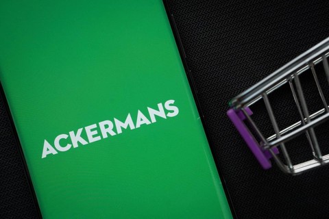 Dhaka, Bangladesh- 03 July 2025: A smartphone displaying the Ackermans logo next to a miniature