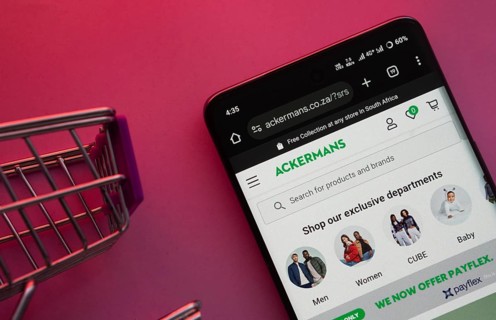 Dhaka, Bangladesh- 23 June 2025: A smartphone displaying the Ackermans website with a shopping cart