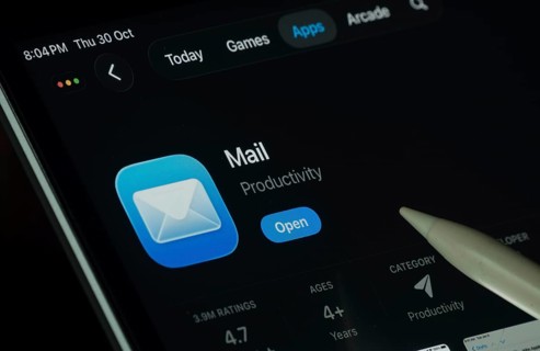 Dhaka, Bangladesh- 30 Oct 2025: Apple Mail app displayed on a iPad screen in dark mode with a