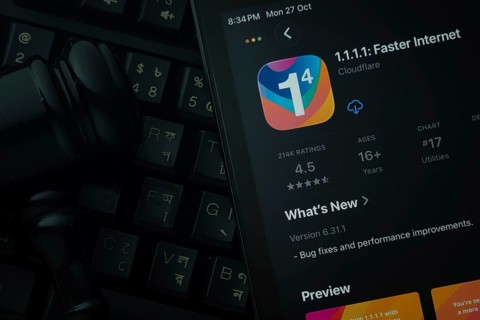 Dhaka, Bangladesh- 28 Oct 2025: An iPad displaying the 1.1.1.1 VPN app against a judge's gavel and