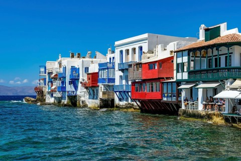 Mykonos, Cyclades, Greece - Little Venice is a picturesque neighborhood in Mykonos Town with