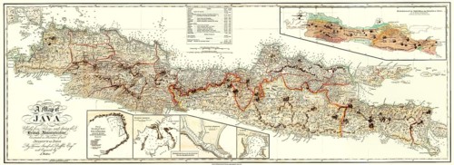 Map of Java, 1817, from History of Java by Sir Thomas Stamford Bingley Raffles, 1781 – 1826,