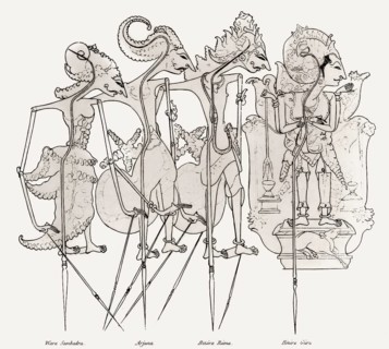 Wayang figures, traditional Javanese form of puppet theatre, 1817, from History of Java by Sir