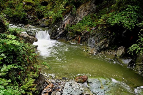 Small waterfall, Diosaz mountain river in the gorge, Gorges de la Diosaz, Les Houches,