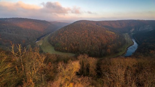Sunrise, morning mood, autumn landscape, river loop, river Thaya, Thaya Valley National Park, Lower