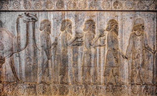 Relief detail of the delegation of peoples bringing gifts to Darius on the stairs of the Apadana