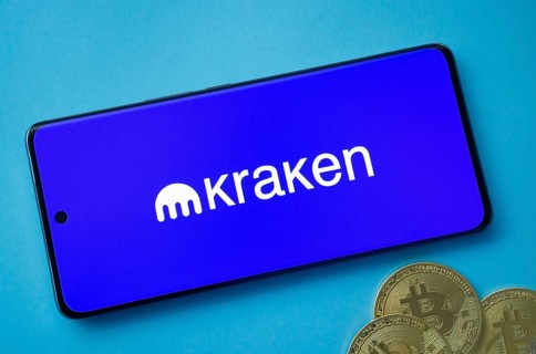 Dhaka, Bangladesh - 04 April 2025: The logo of Kraken is displayed on a smartphone screen