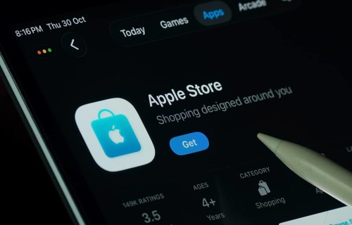 Dhaka, Bangladesh- 30 Oct 2025: Apple Store app displayed on a iPad screen in dark mode with a