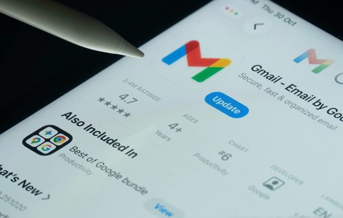 Dhaka, Bangladesh- 30 Oct 2025: Gmail app on a iPad screen with a pen pointing at the install
